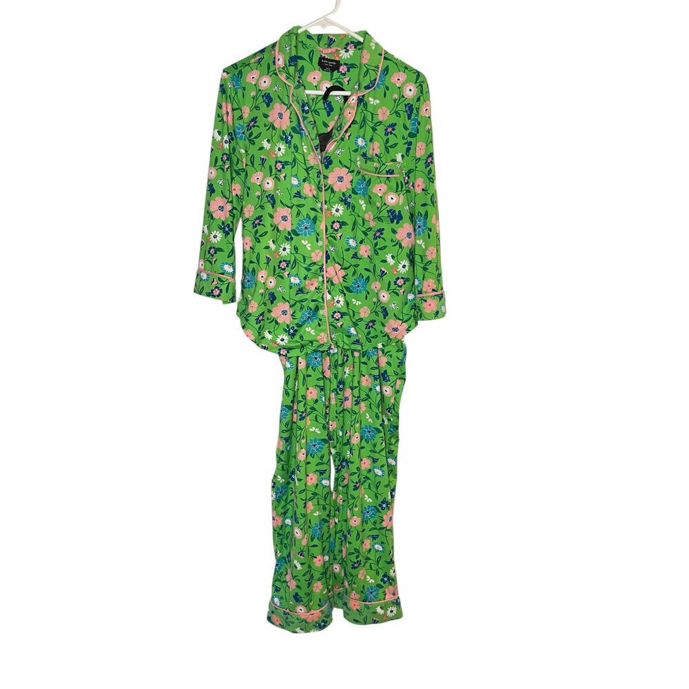 Kate Spade Floral Pajama Set – Green Button-Up Top & Pants - Picture 4 of 11